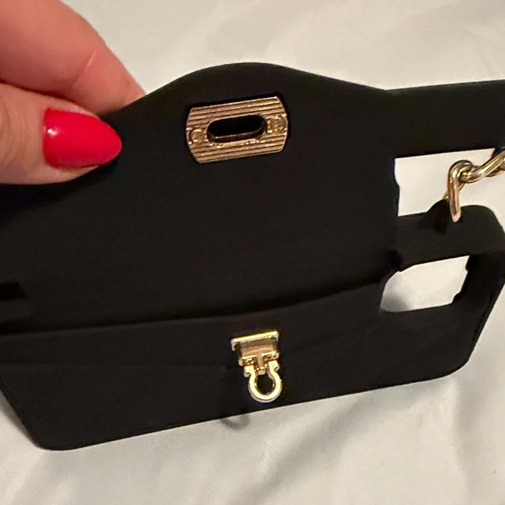 Black Quilted Phone Case with Gold Chain